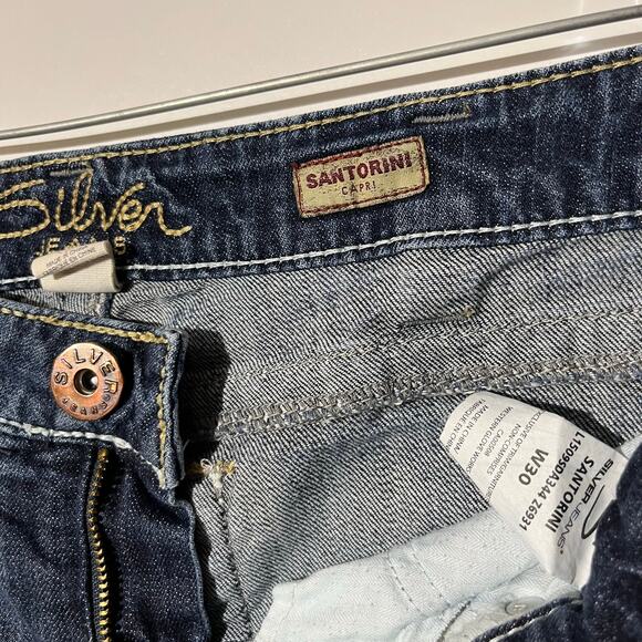 Silver Jeans Santorini Capri Denim Blue Jeans Embroidered Straight Woman Size 30 - Picture 3 of 7